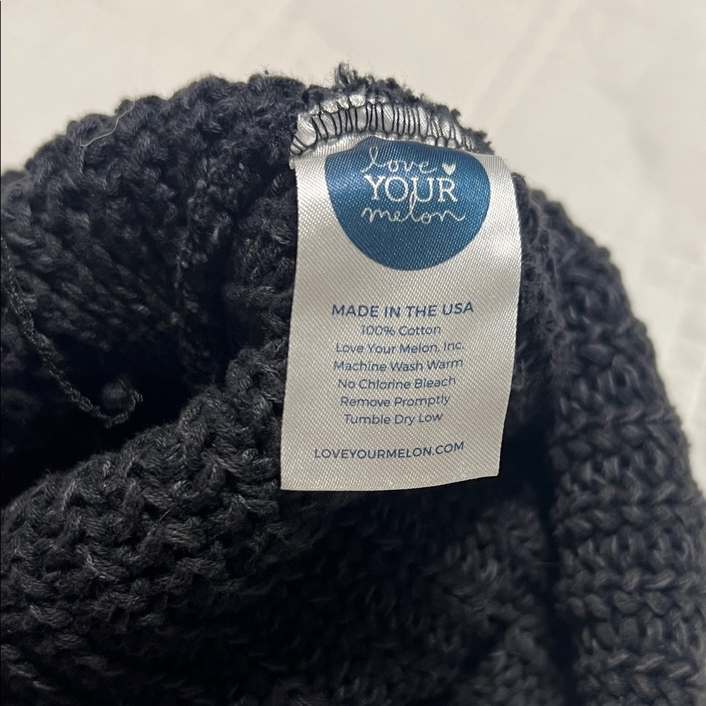 Love Your Melon Black Knit Beanie with detachable black Pom Pom - Picture 4 of 4